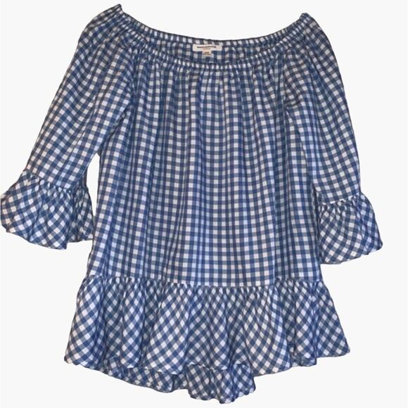 BeachLunchLounge Gingham Off The Shoulder Bell Sleeves Top Women's Size Small Sp - Picture 2 of 10